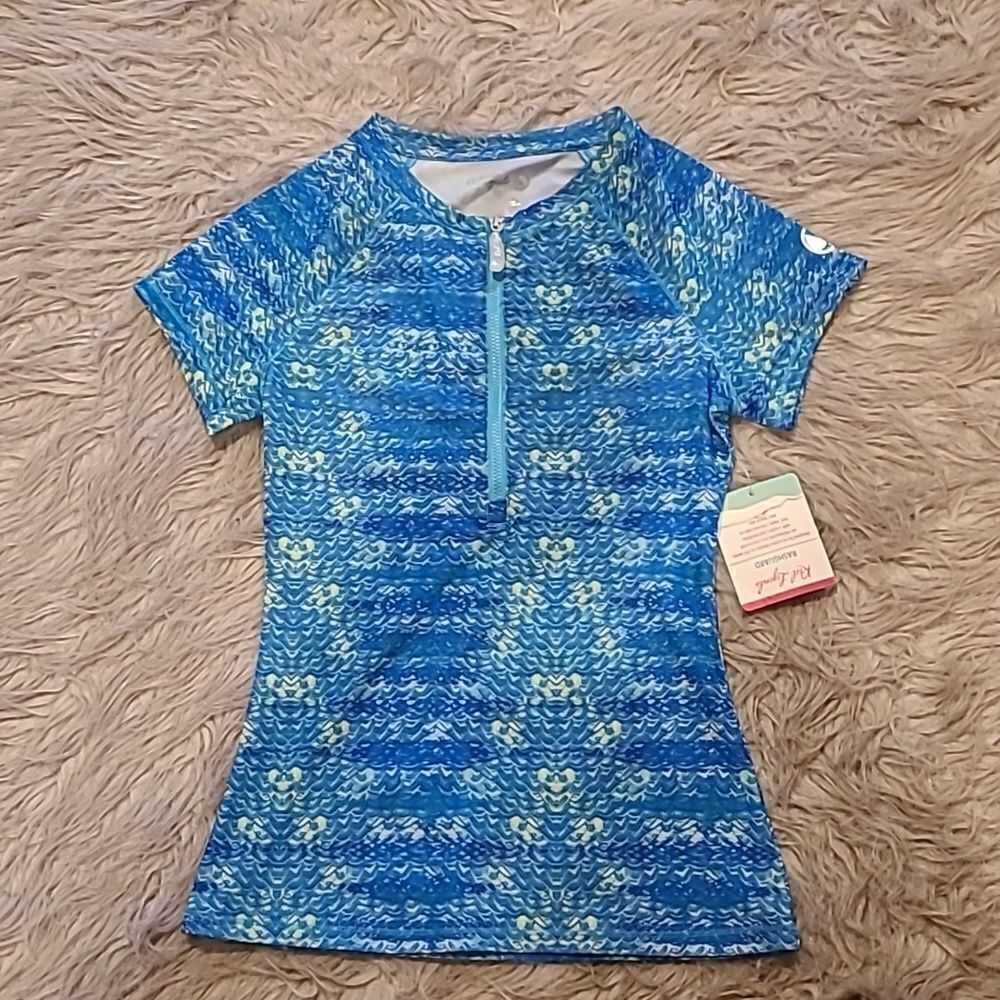 NWT Reel Legends womens blue and green polyester quarter zip rash guard tshirt